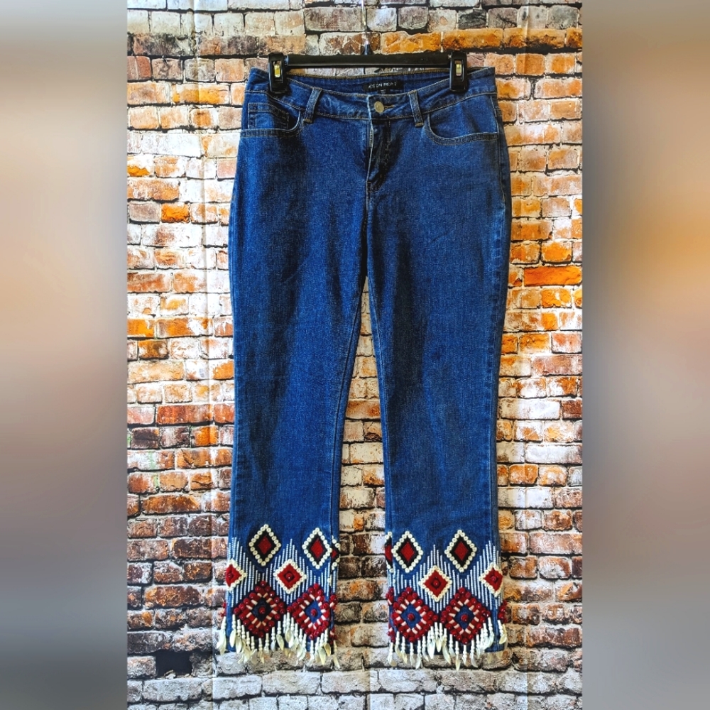 Boston Proper Women's Ankle Jeans Mixed wood bead and shells Boho (080036-401)
